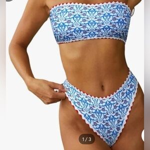 ZAFUL Blue, Red and White Patterned Bandeau Bikini NWT